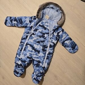 Baby Boy's Camo-Print Faux-Fur Trim Snowsuit